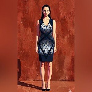 BCBGMaxAzria Black and Blue Patterned Mini Dress